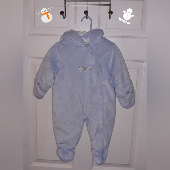 Carters Baby bear hooded Blue Plush winter warm one piece snowsuit/outfit *EUC* - Picture 1 of 10